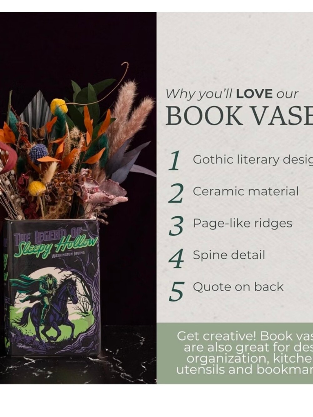 NIB Ceramic Book Vase Legend Of Sleepy Hollow Goth Horror Literary - Picture 7 of 13
